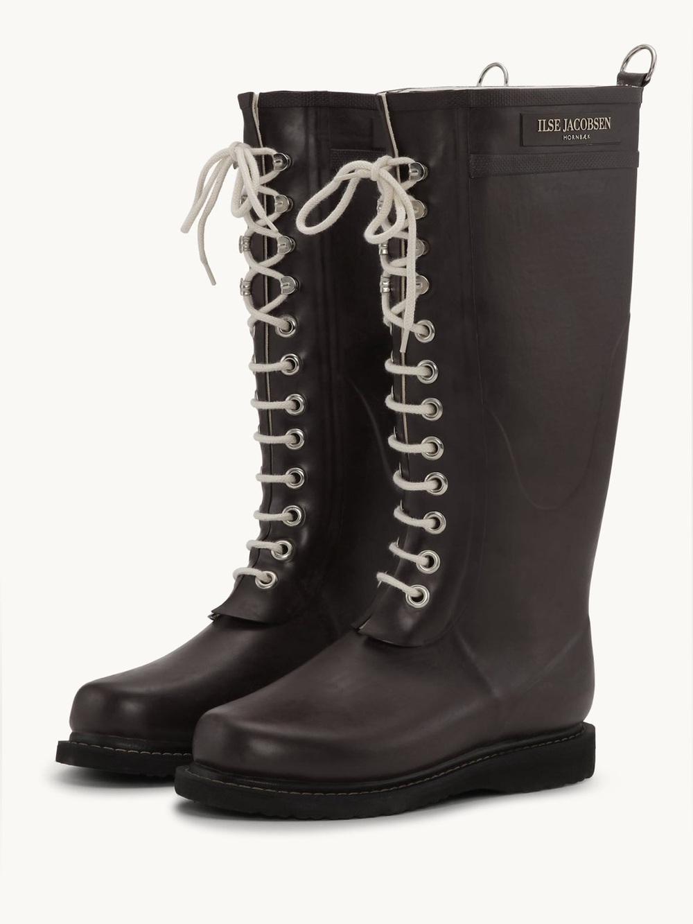 Ilse Jacobsen Black Lace-Up Tall Rain Boots with White Laces